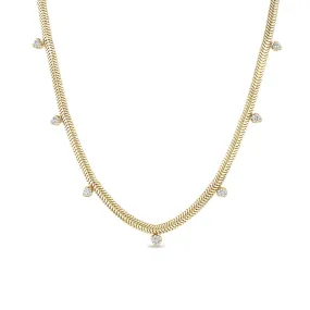 14k 7 Mixed Prong Diamond Snake Chain Necklace