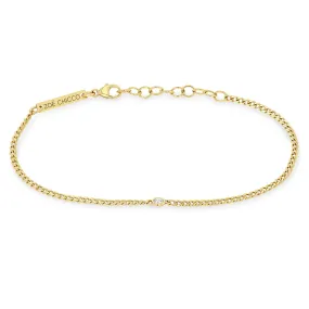 14k Extra Small Curb Chain Bracelet with Floating Diamond