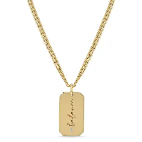 14k Large balance Square Edge Dog Tag Pendant Small Curb Chain Necklace