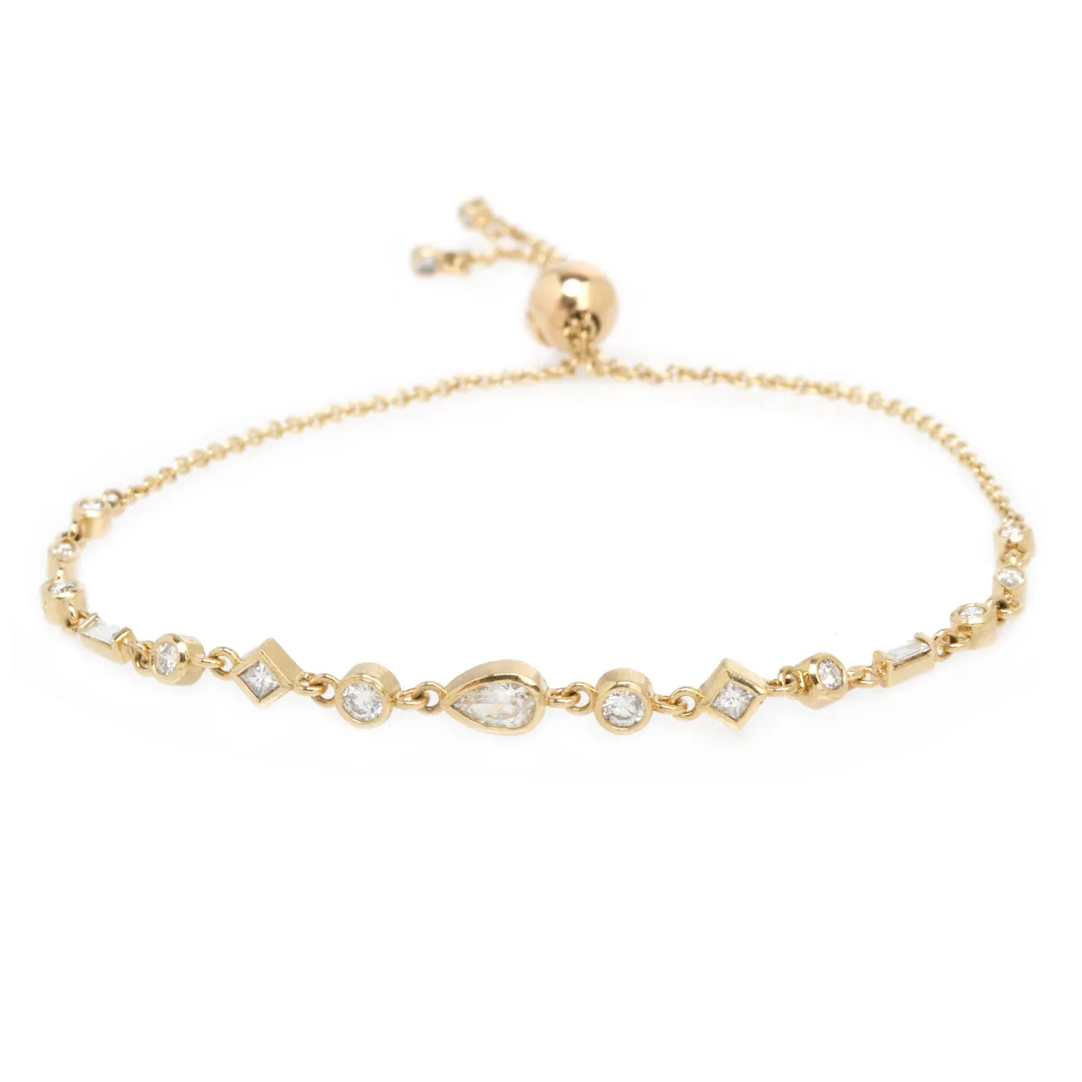 14k Large Linked Mixed Cut Diamond Bolo Bracelet