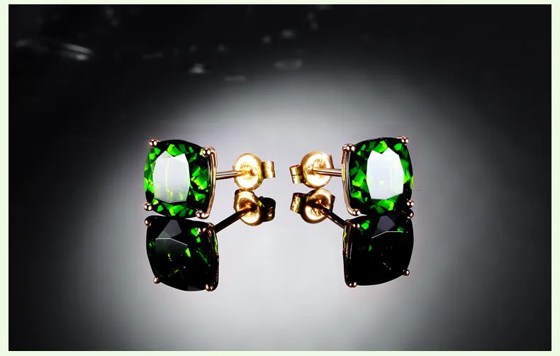 14k Rose Gold Square Simulated Emerald Small Stud Earrings