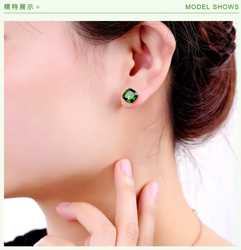 14k Rose Gold Square Simulated Emerald Small Stud Earrings