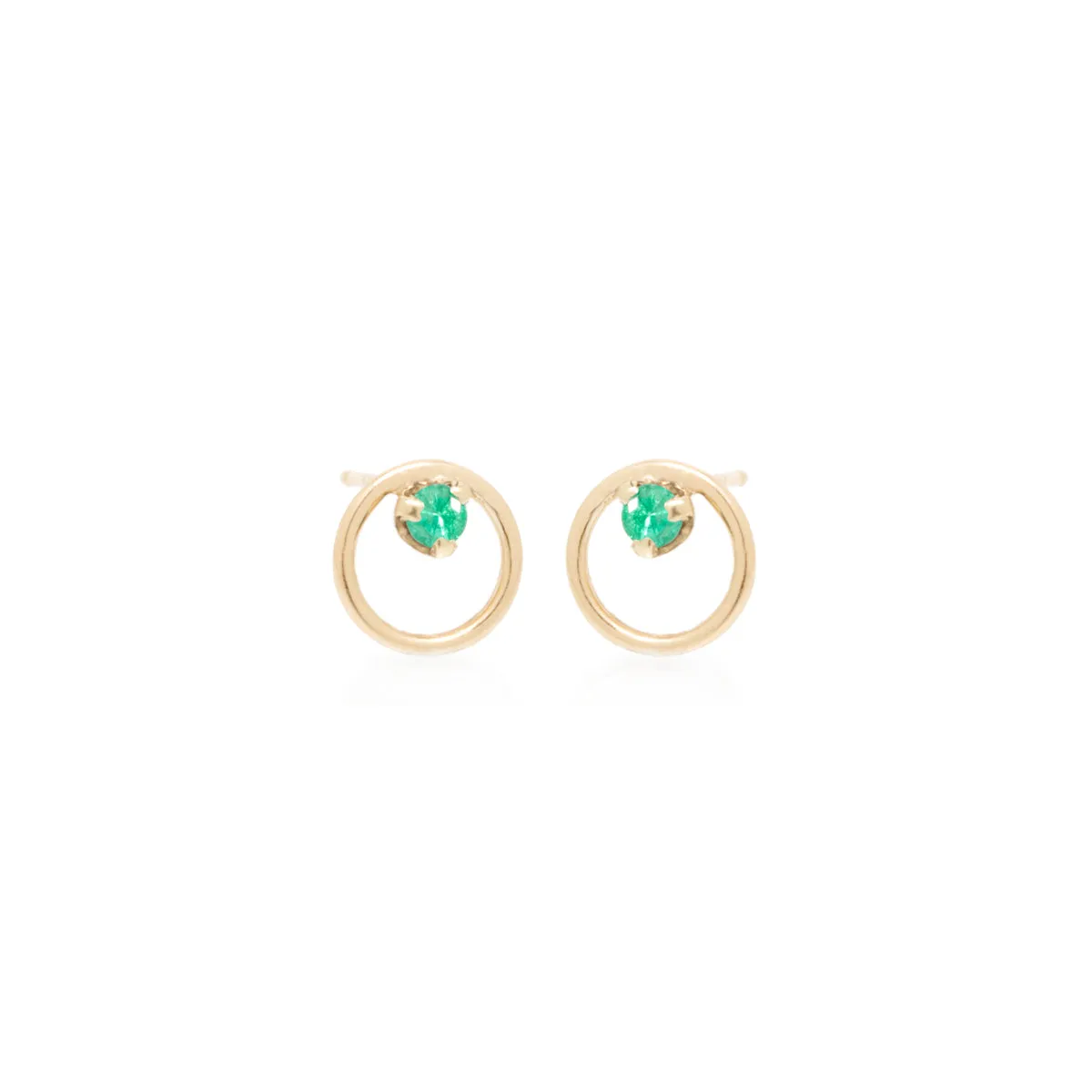 14k Small Circle Prong Emerald Studs