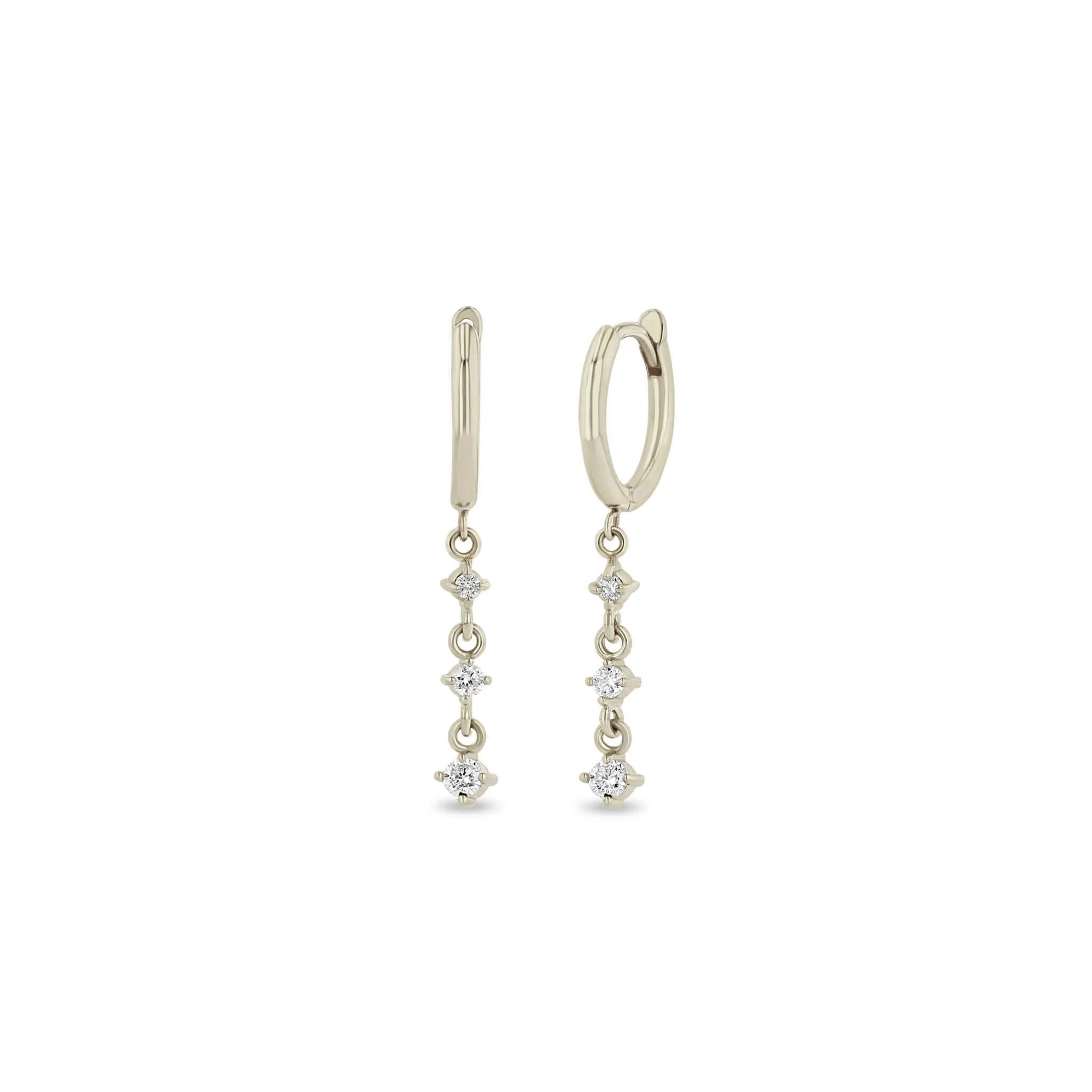 14k Small Hinge Huggie Hoops with Linked Diamond Drop