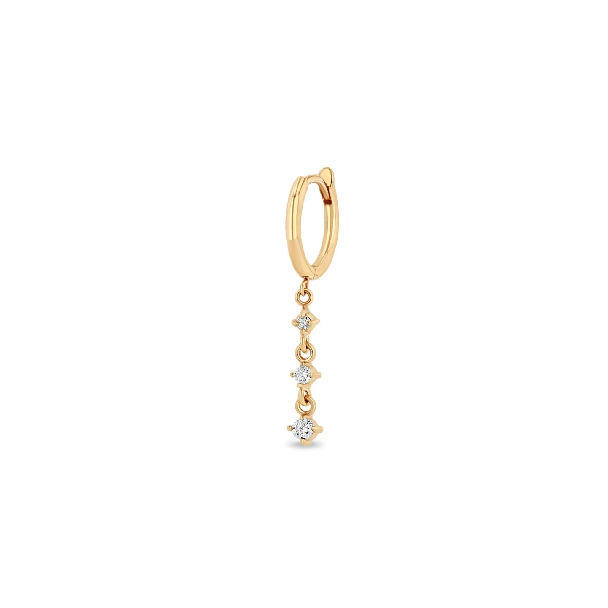 14k Small Hinge Huggie Hoops with Linked Diamond Drop