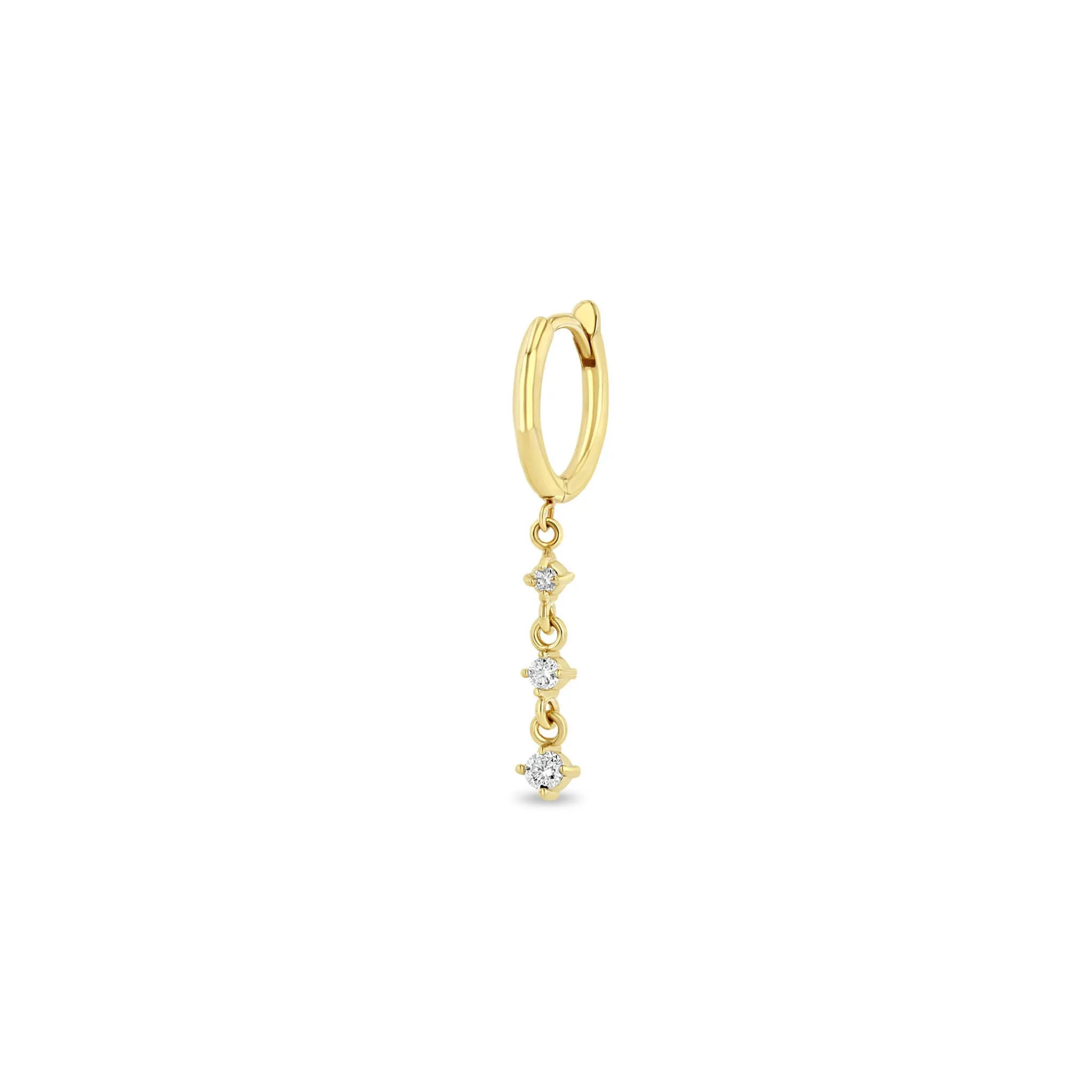 14k Small Hinge Huggie Hoops with Linked Diamond Drop