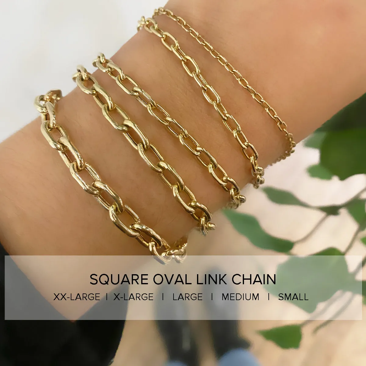 14k Small Sunbeam Charm Large Square Oval Link Bracelet