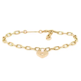 14k Star Set Diamond Heart Padlock Bracelet