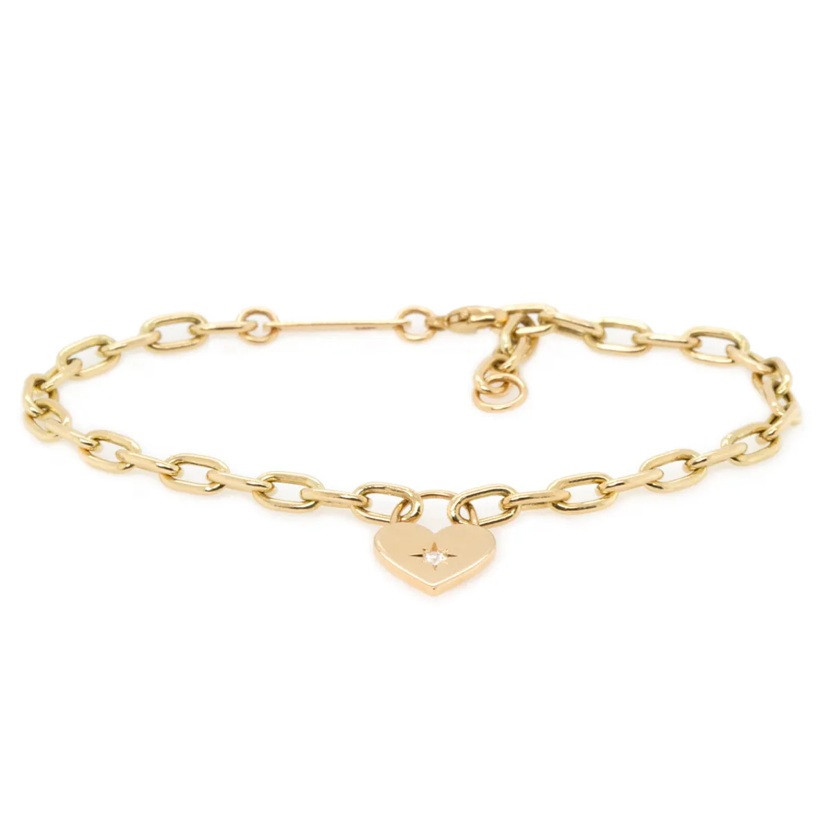 14k Star Set Diamond Heart Padlock Bracelet