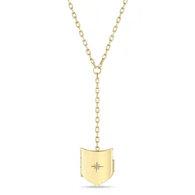 14k Star Set Diamond Shield Locket Oval Link Lariat Necklace