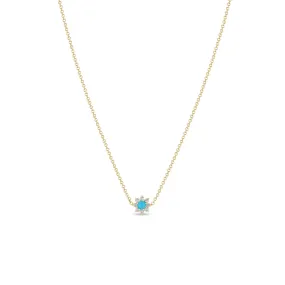 14k Turquoise & Diamond Flower Necklace