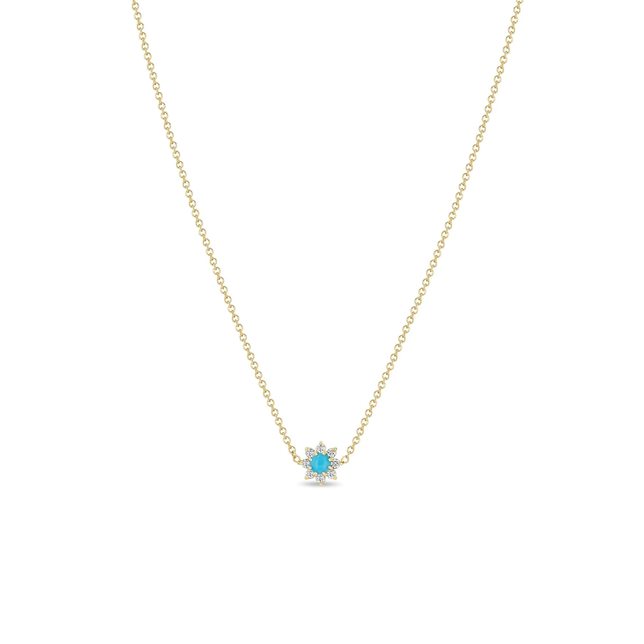 14k Turquoise & Diamond Flower Necklace