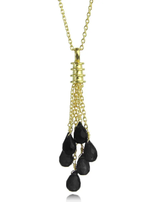 18K Gold Plated Uva Milano Lariat Black Onyx