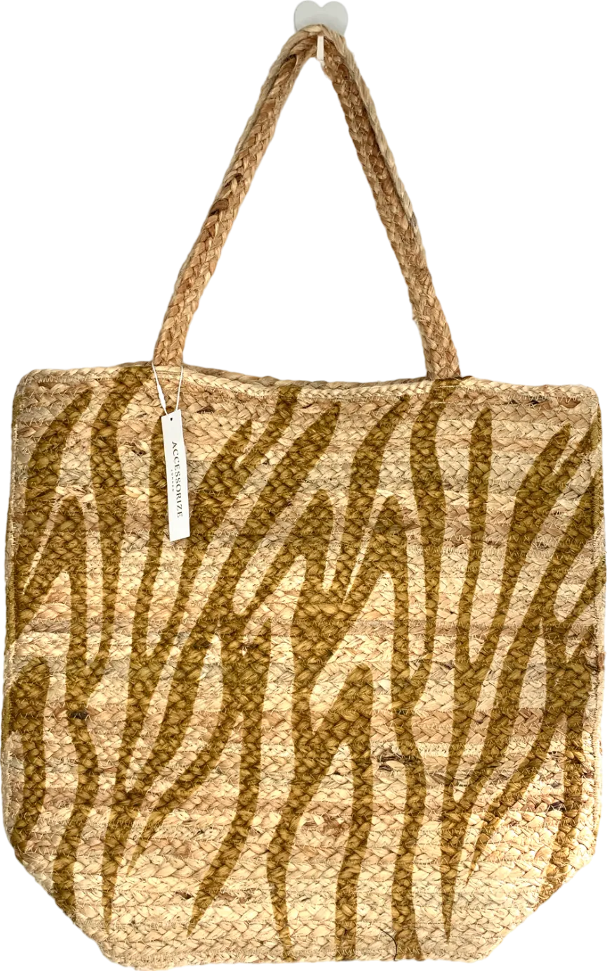 Accessorize Brown Zebra Print Jute Shopper Bag One Size