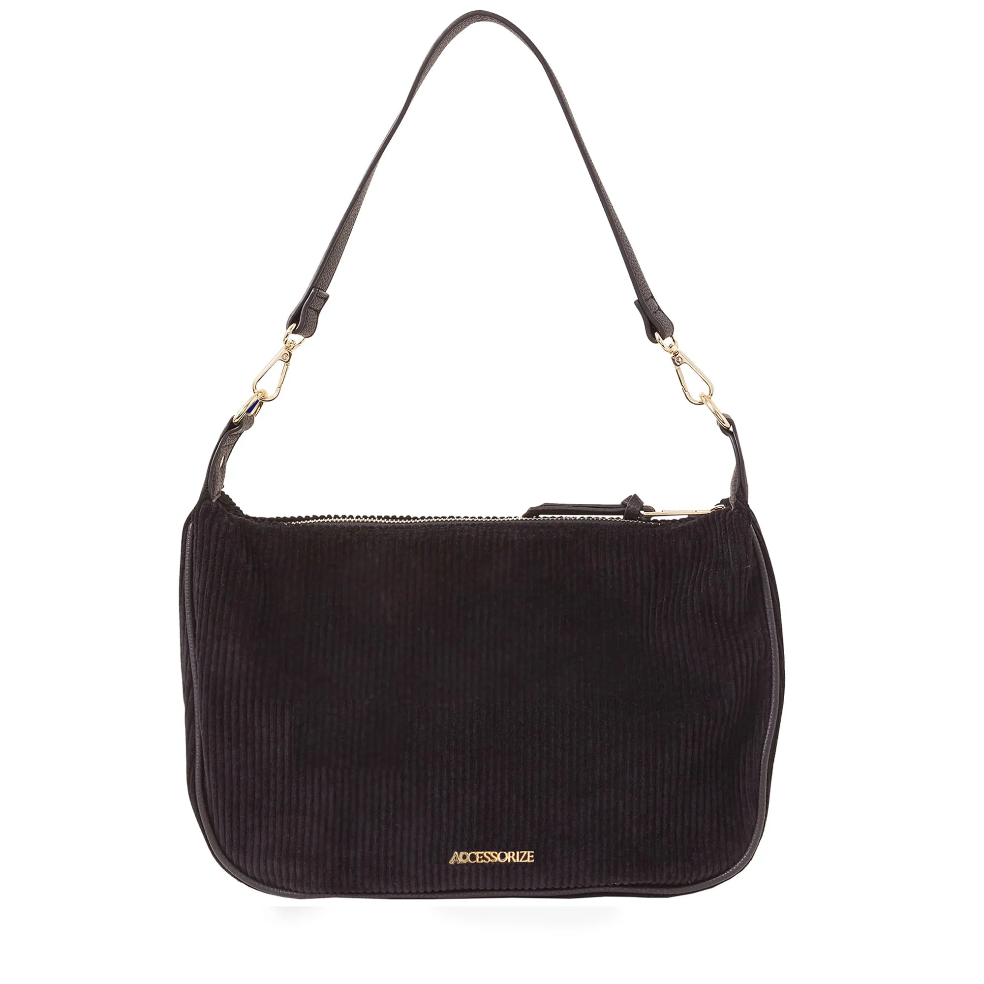 Accessorize London Women's Black Cotton Cord Shoulder Bag