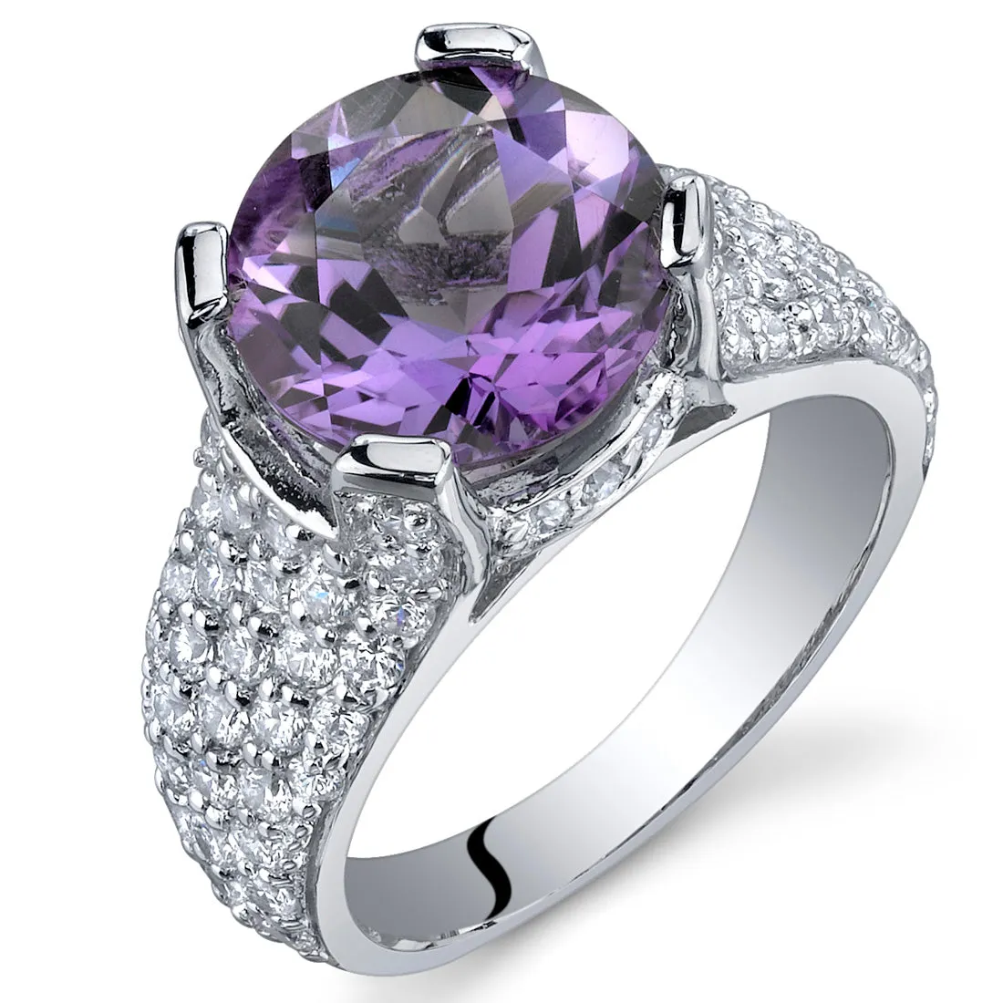 Amethyst Round Cut Sterling Silver Ring Size 5