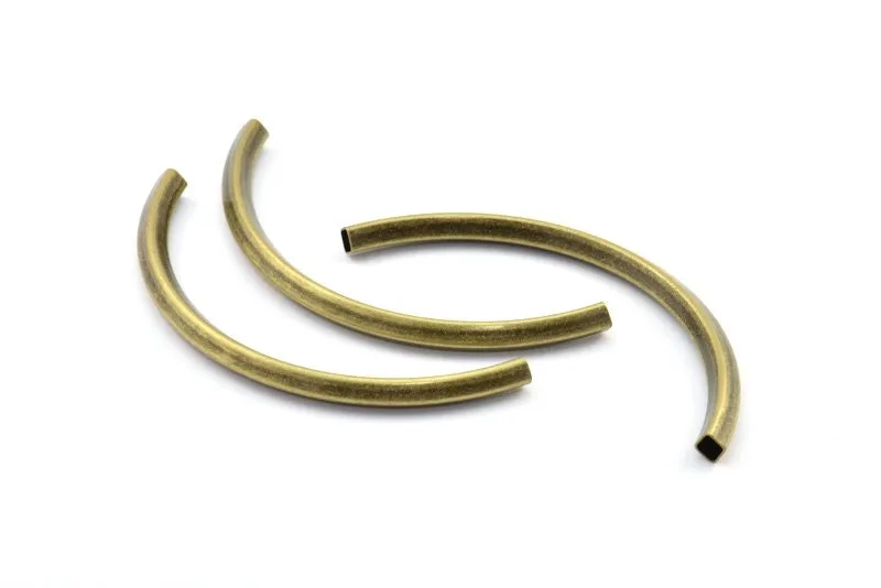 Antique Brass Curved Tubes, 2 Antique Brass Plated Square Oval Tubes (95x5x5mm) Sq20 BRC 295