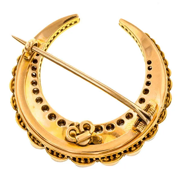 Antique Pearl & Diamond Crescent Pin