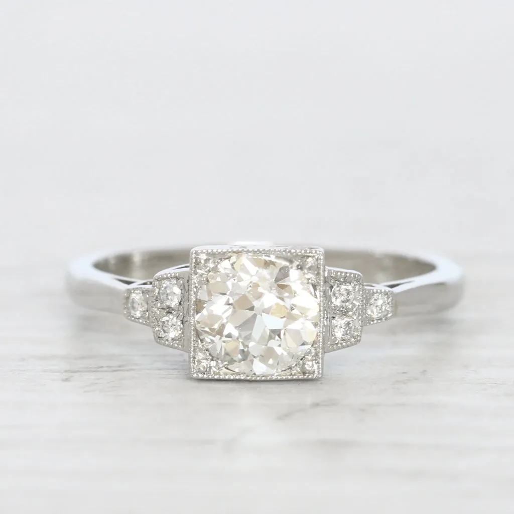 Art Deco Style 0.94 Carat Old European Cut Diamond Solitaire