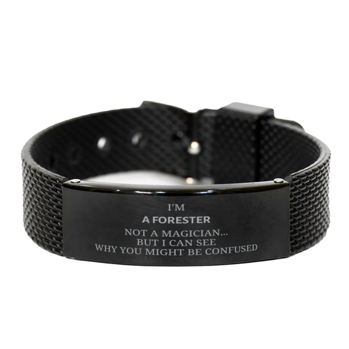 Badass Forester Gifts, I'm Forester not a magician, Sarcastic Black Shark Mesh Bracelet for Forester Birthday Christmas for  Men, Women, Friends, Coworkers