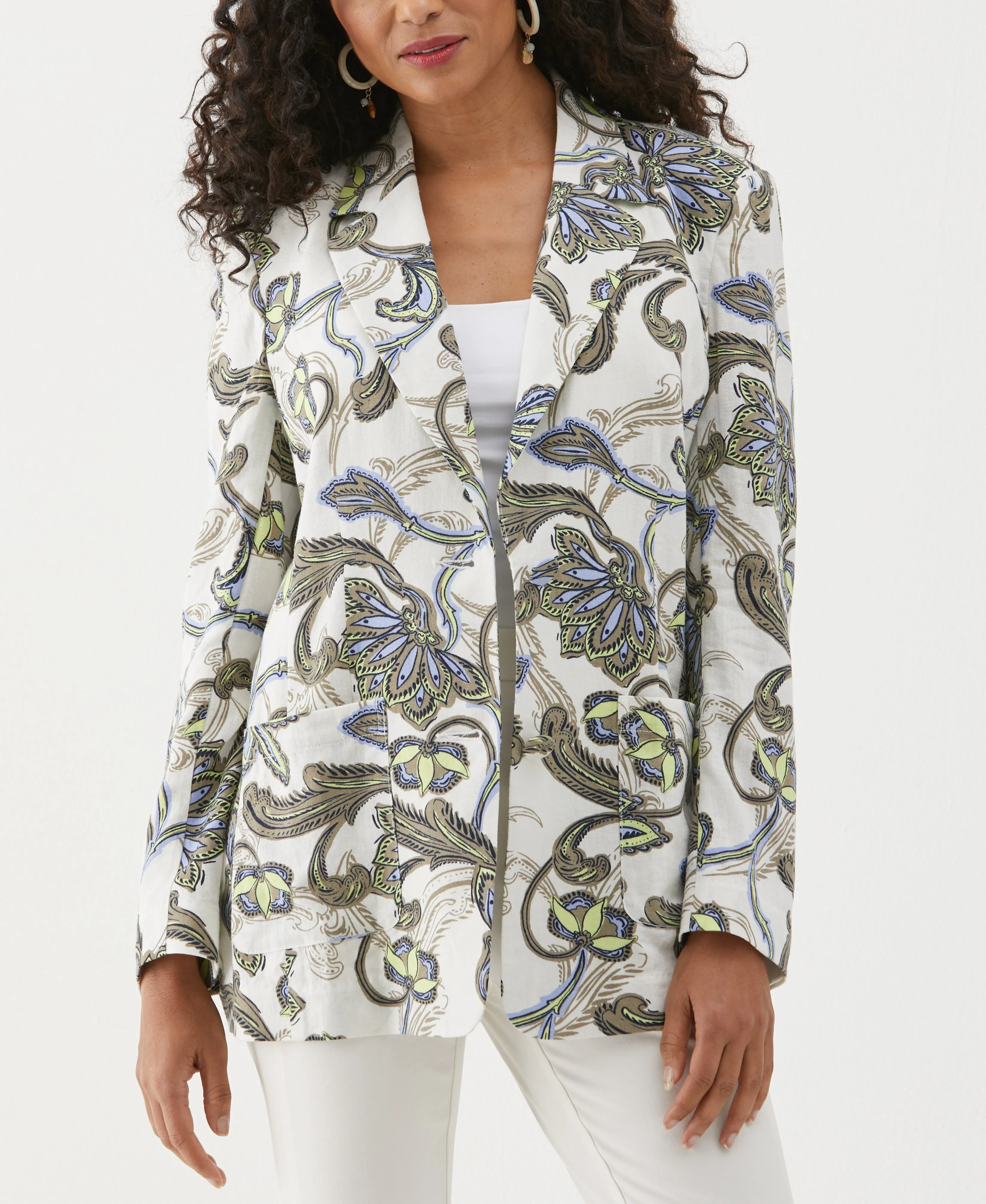 Batik Print Patch Pocket Blazer Jacket