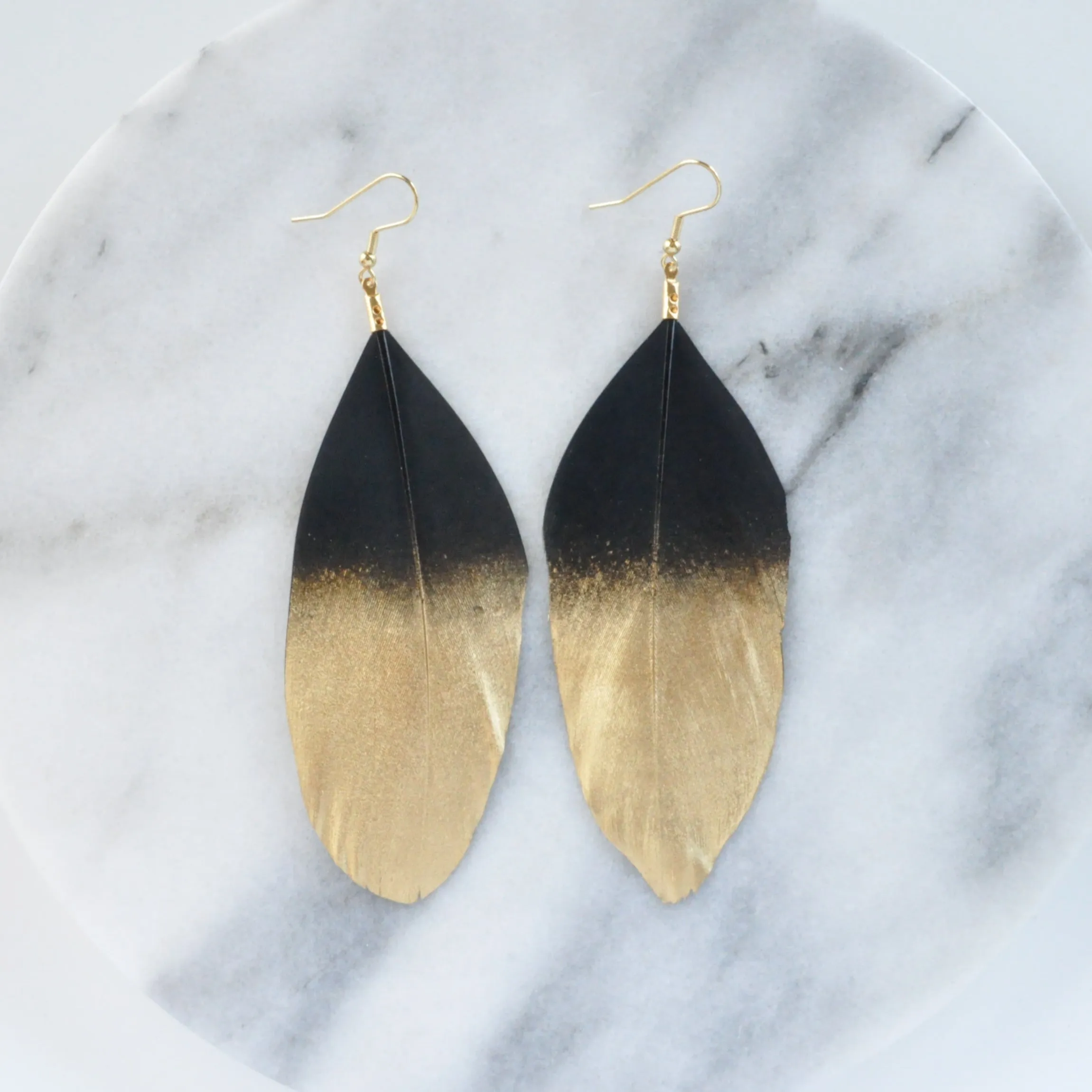 Black and Gold 5 Feather Earrings