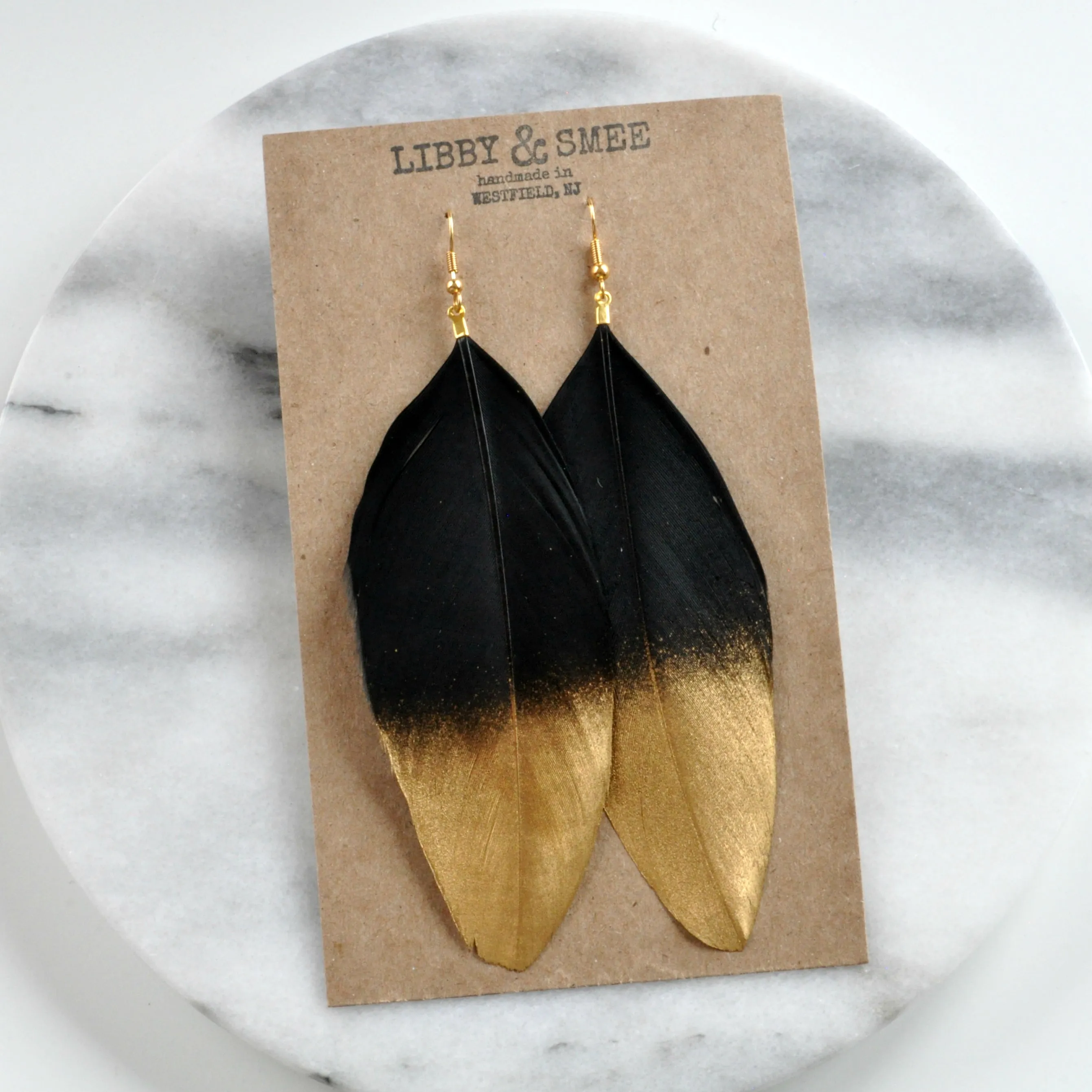 Black and Gold 5 Feather Earrings