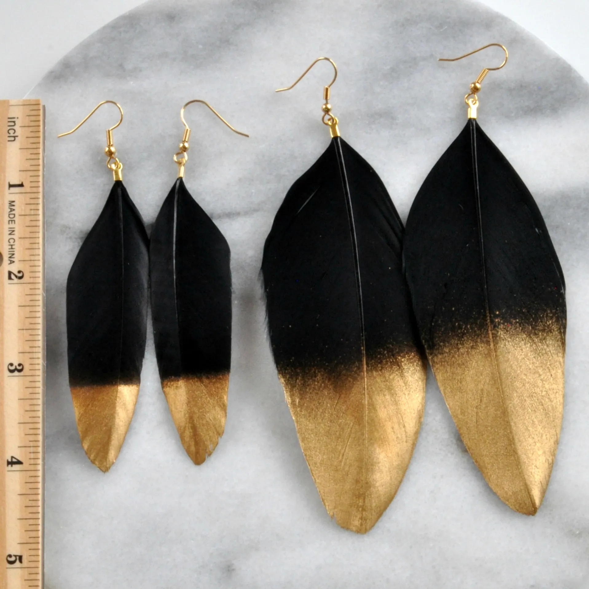 Black and Gold 5 Feather Earrings