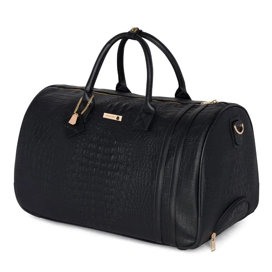 Black Apollo 2 Faux Crocodile Skin Rolling Duffle Bag