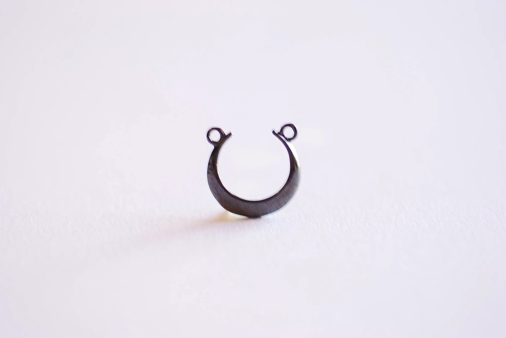 Black Crescent Wholesale Moon Horn Connector- Black Sterling Silver, Moon Charm Pendant, Half Moon, Link Spacer, horizontal 2 holes, U Shaped, 357