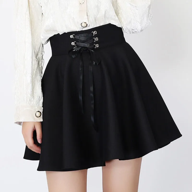 Black Lace-up Skirt AD12624