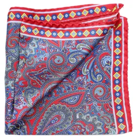 Blue and Red Paisley Silk Pocket Square