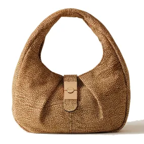 Borsa Donna Hobo Small BORBONESE linea Cortina in Camoscio stampa OP Naturale