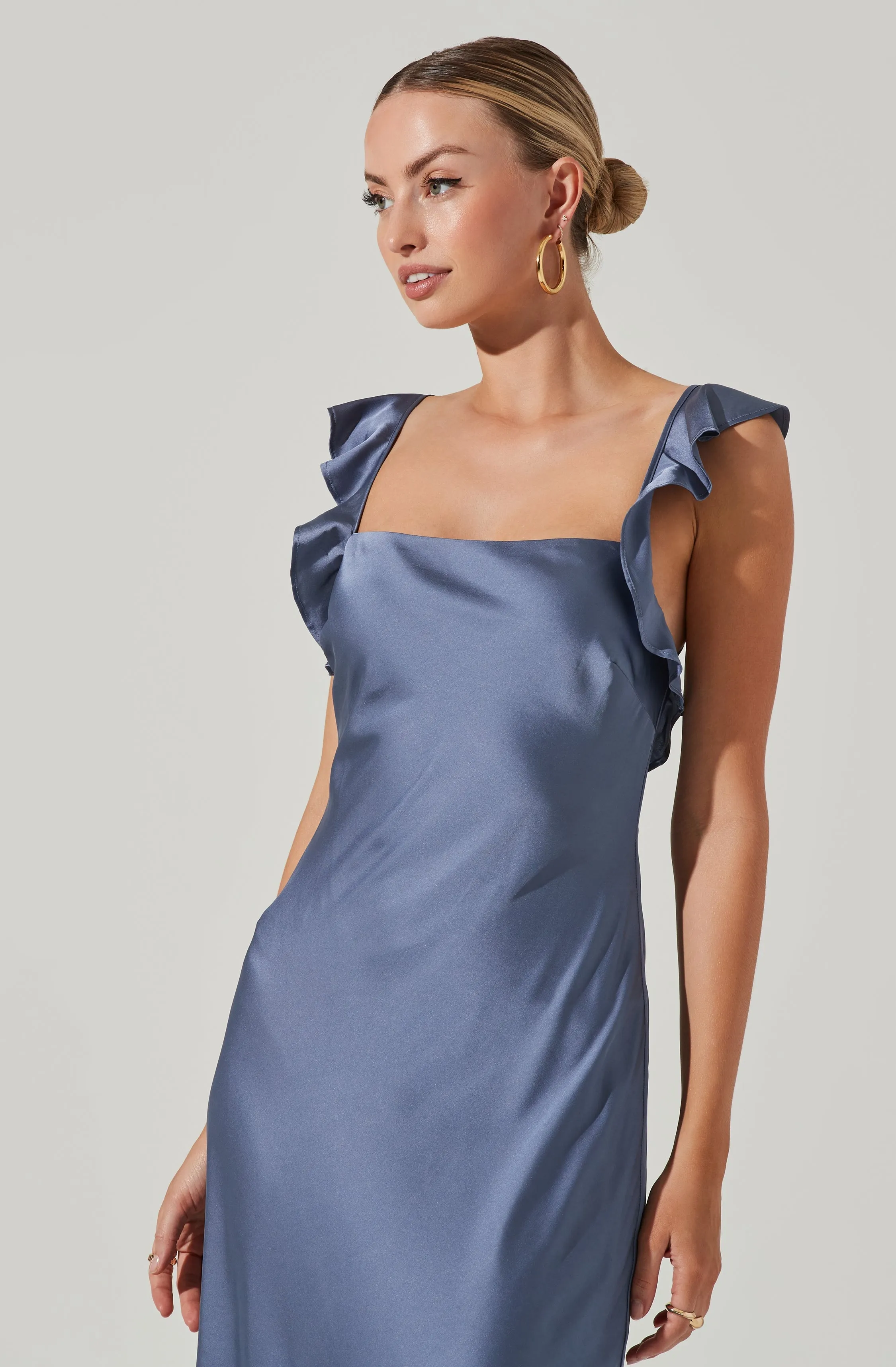 Bryna Ruffle Strap Satin Maxi Dress