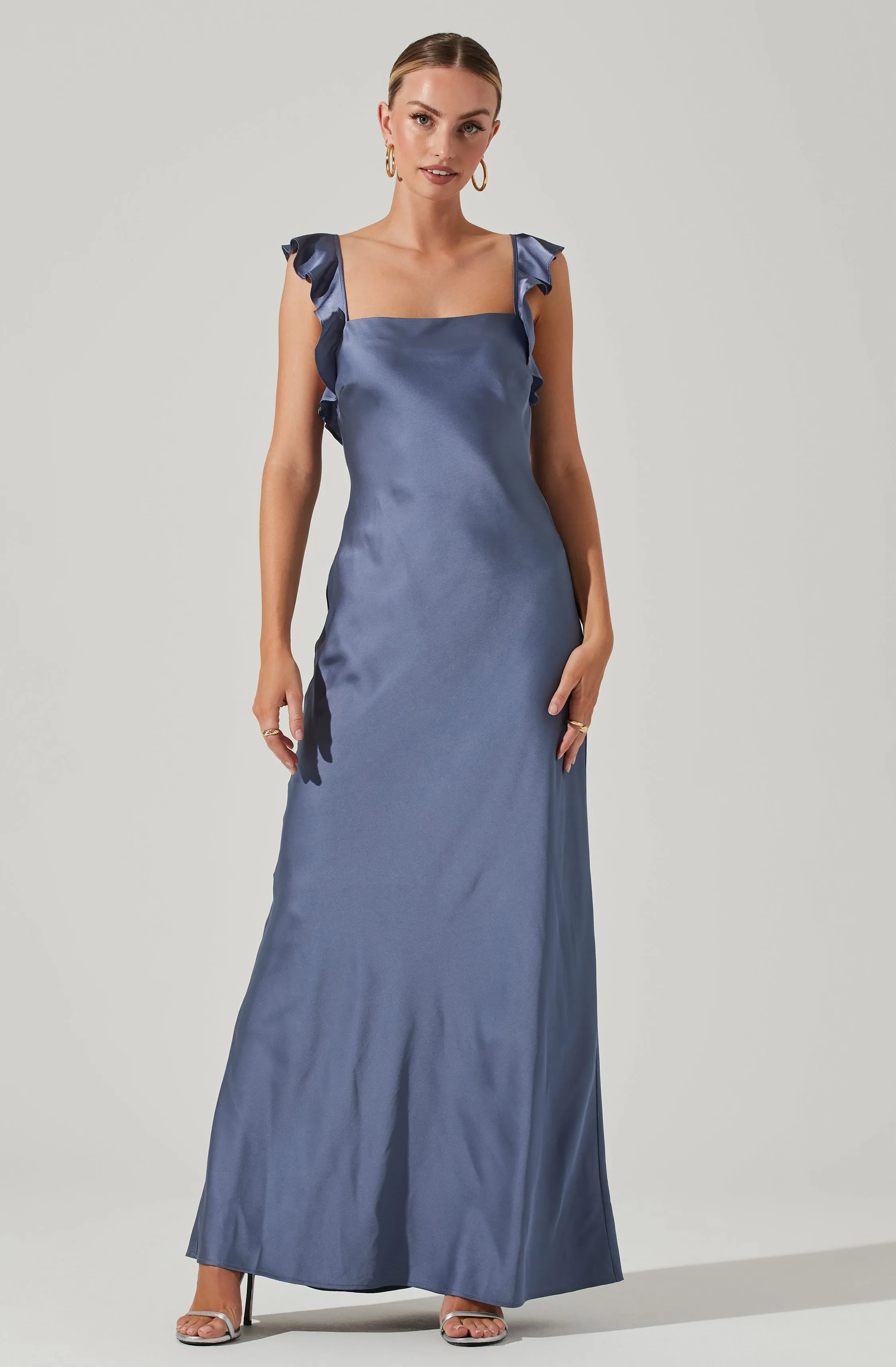 Bryna Ruffle Strap Satin Maxi Dress