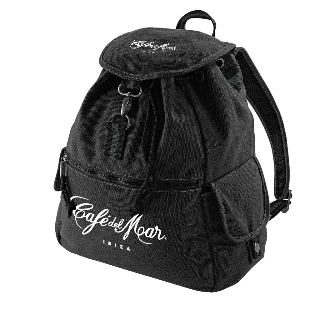 Café del Mar Ibiza White Bold Logo Vintage Canvas Backpack