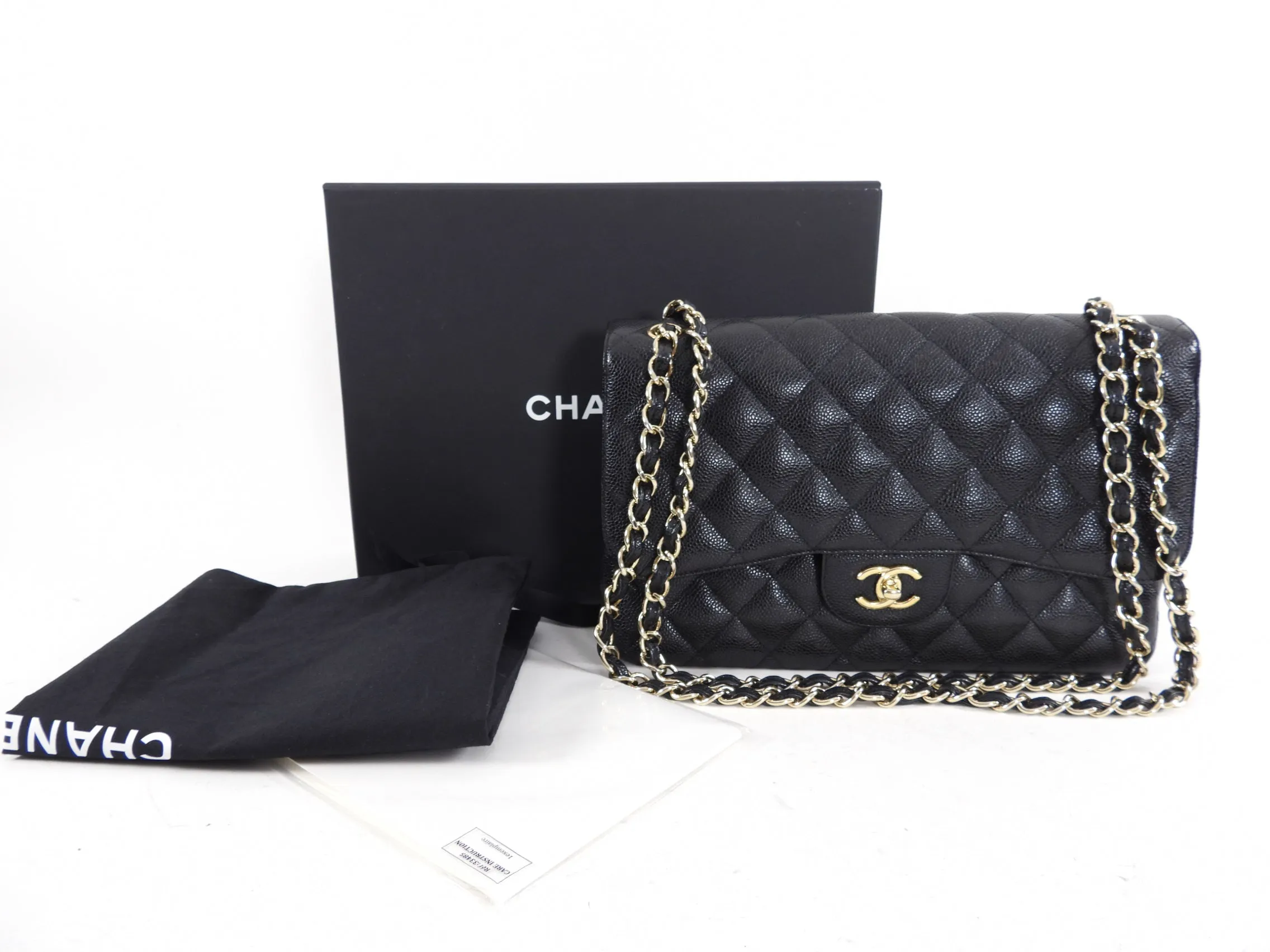 Chanel Black Caviar Jumbo Double Classic Flap Bag