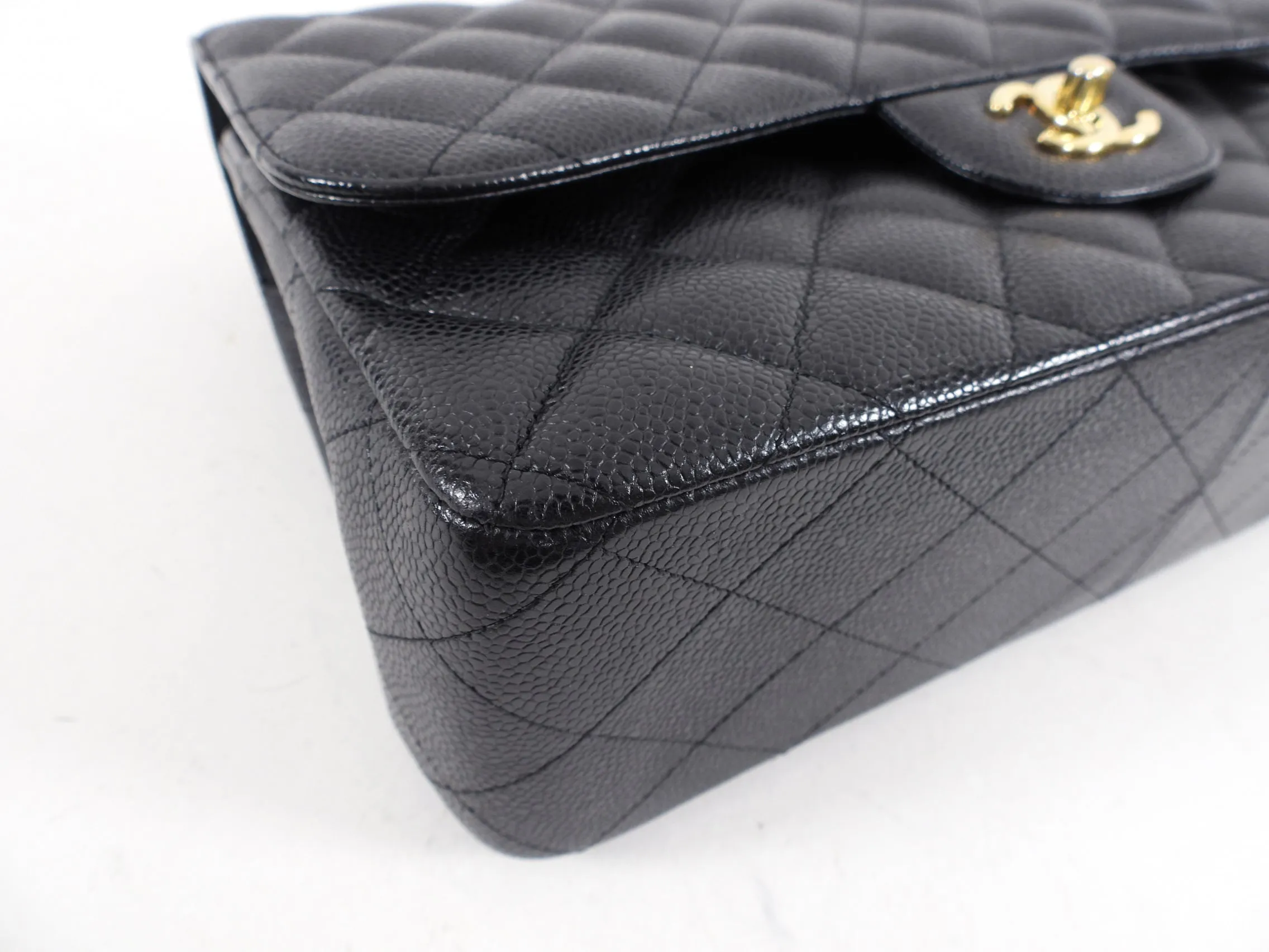 Chanel Black Caviar Jumbo Double Classic Flap Bag