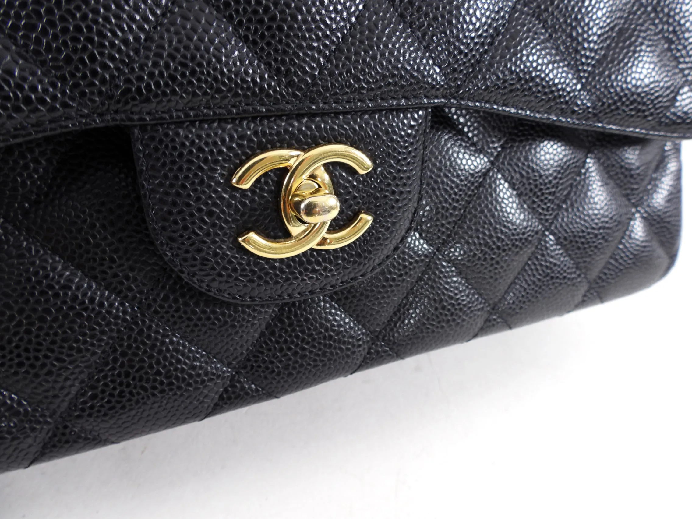 Chanel Black Caviar Jumbo Double Classic Flap Bag