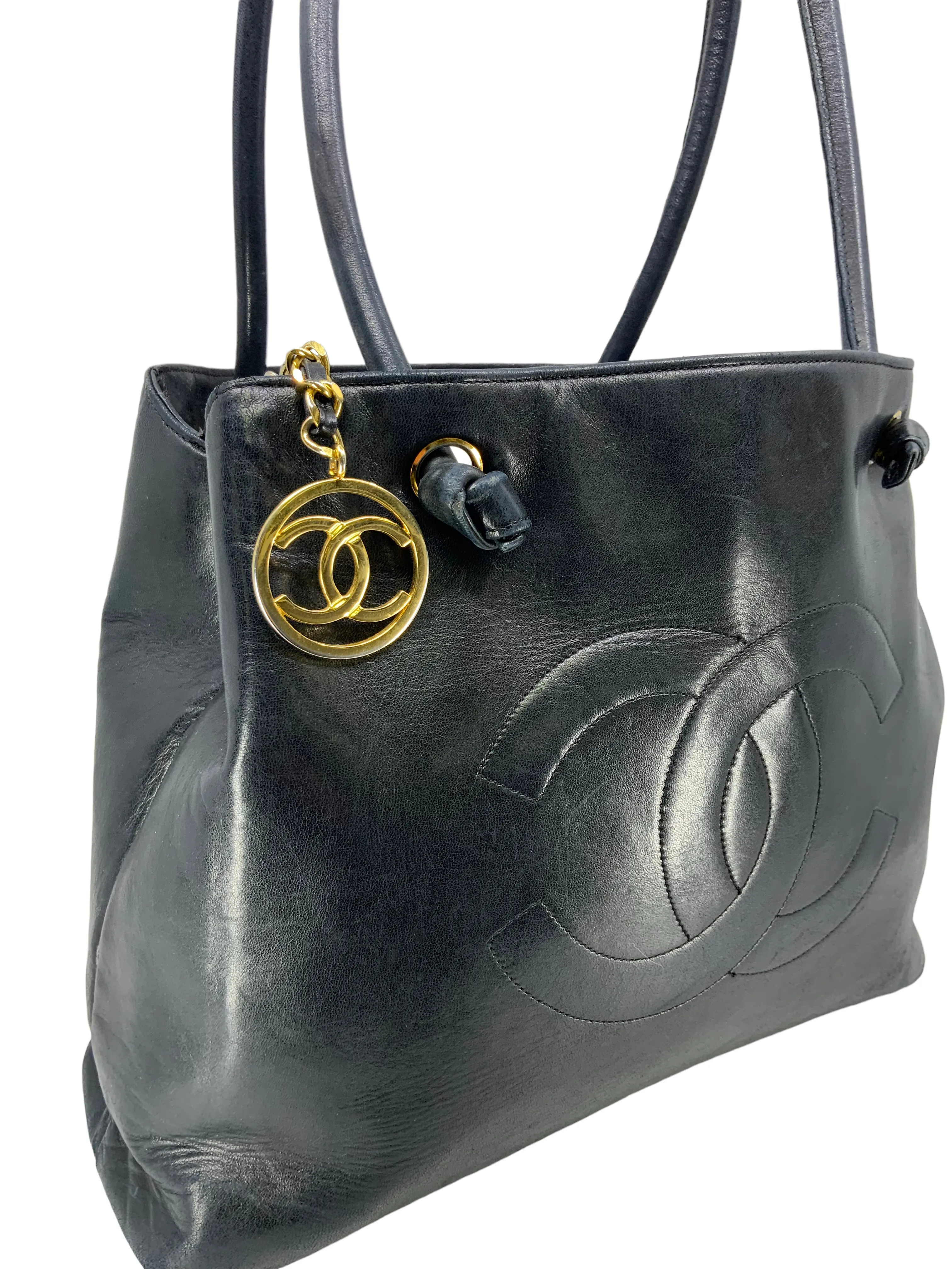 CHANEL Vintage Lambskin Leather CC Logo Tote Bag