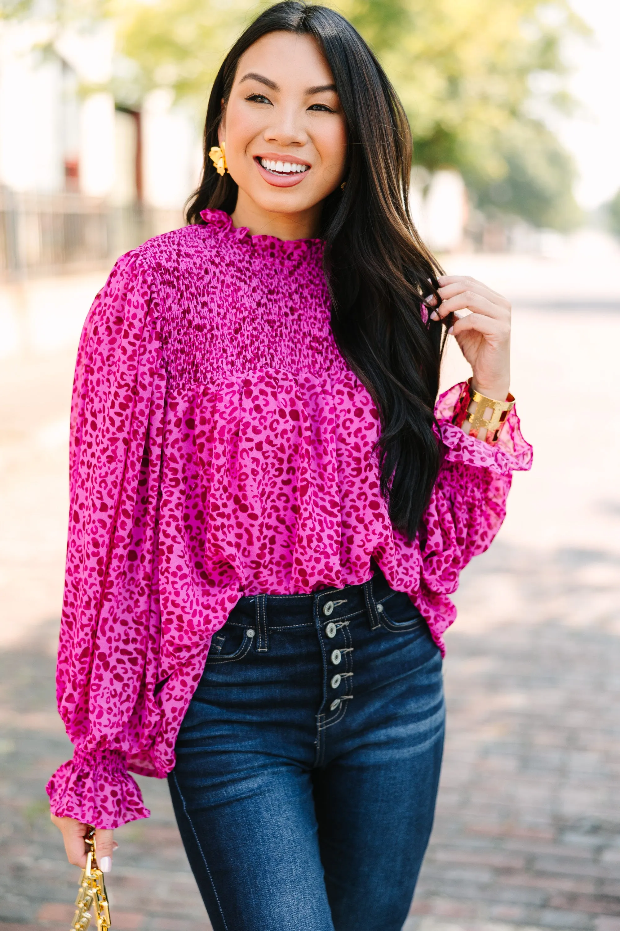 Check You Out Magenta Purple Leopard Blouse