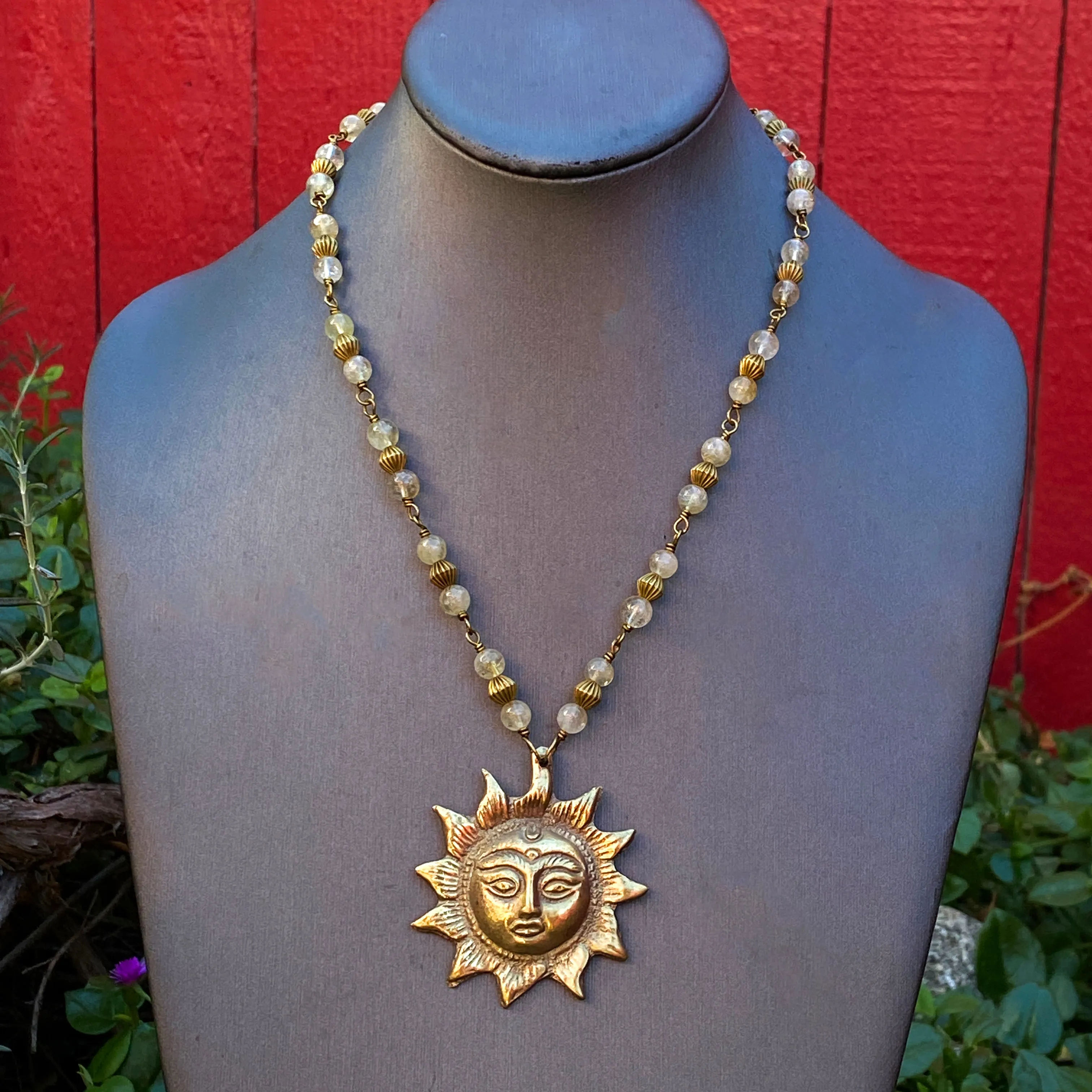 Citrine and Brass Sun Necklace