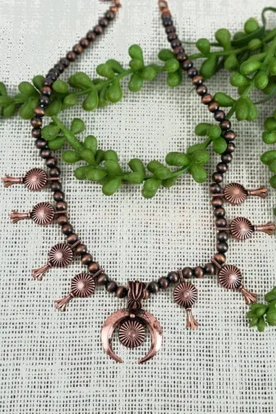 COPPERTONE KOFA SQUASH BLOSSOM COPPER PEARL NECKLACE