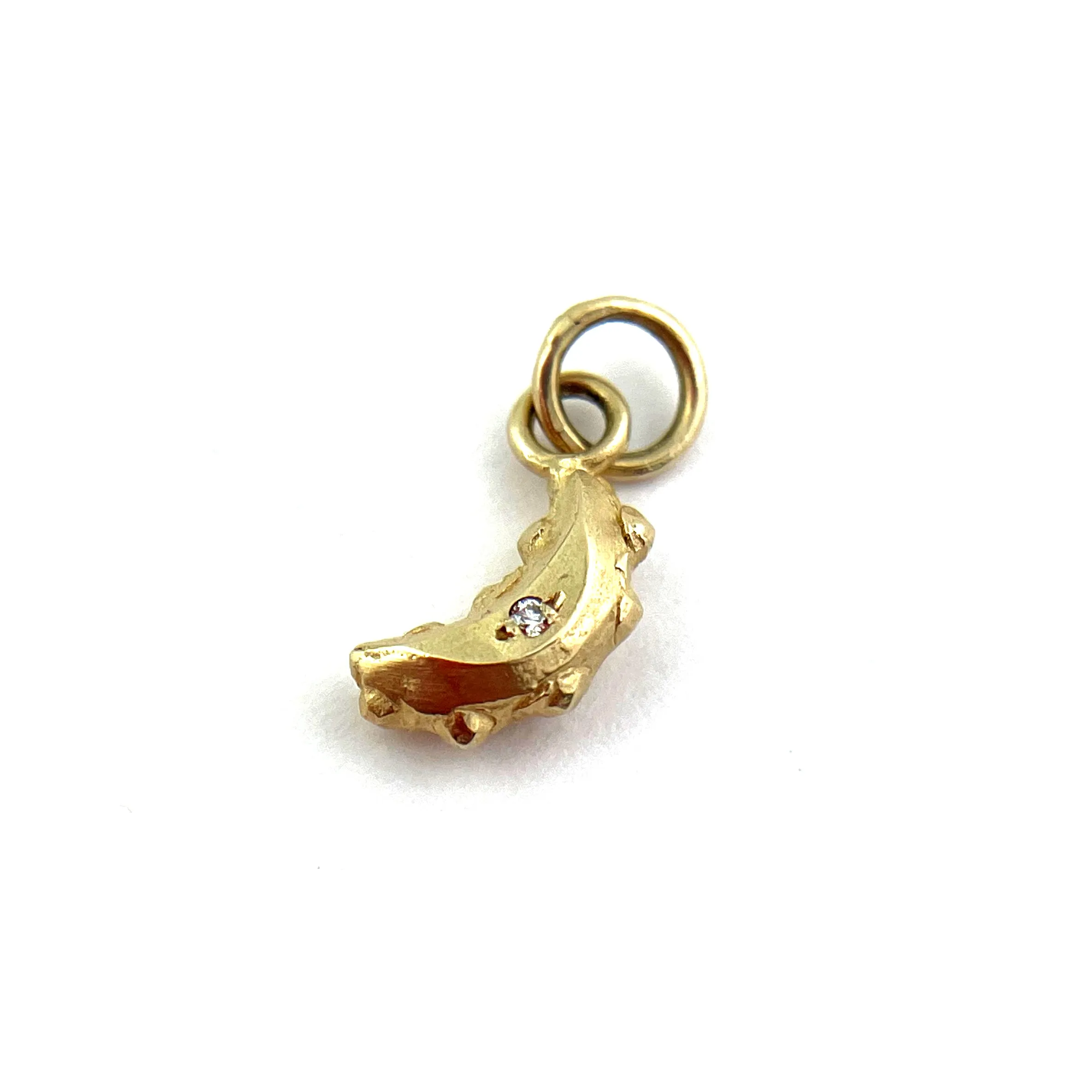 Crescent Moon Two White Diamonds - 14k Gold