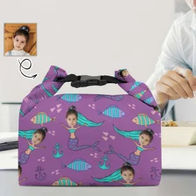 Custom Face Mermaid Foldable Portable Lunch Bag