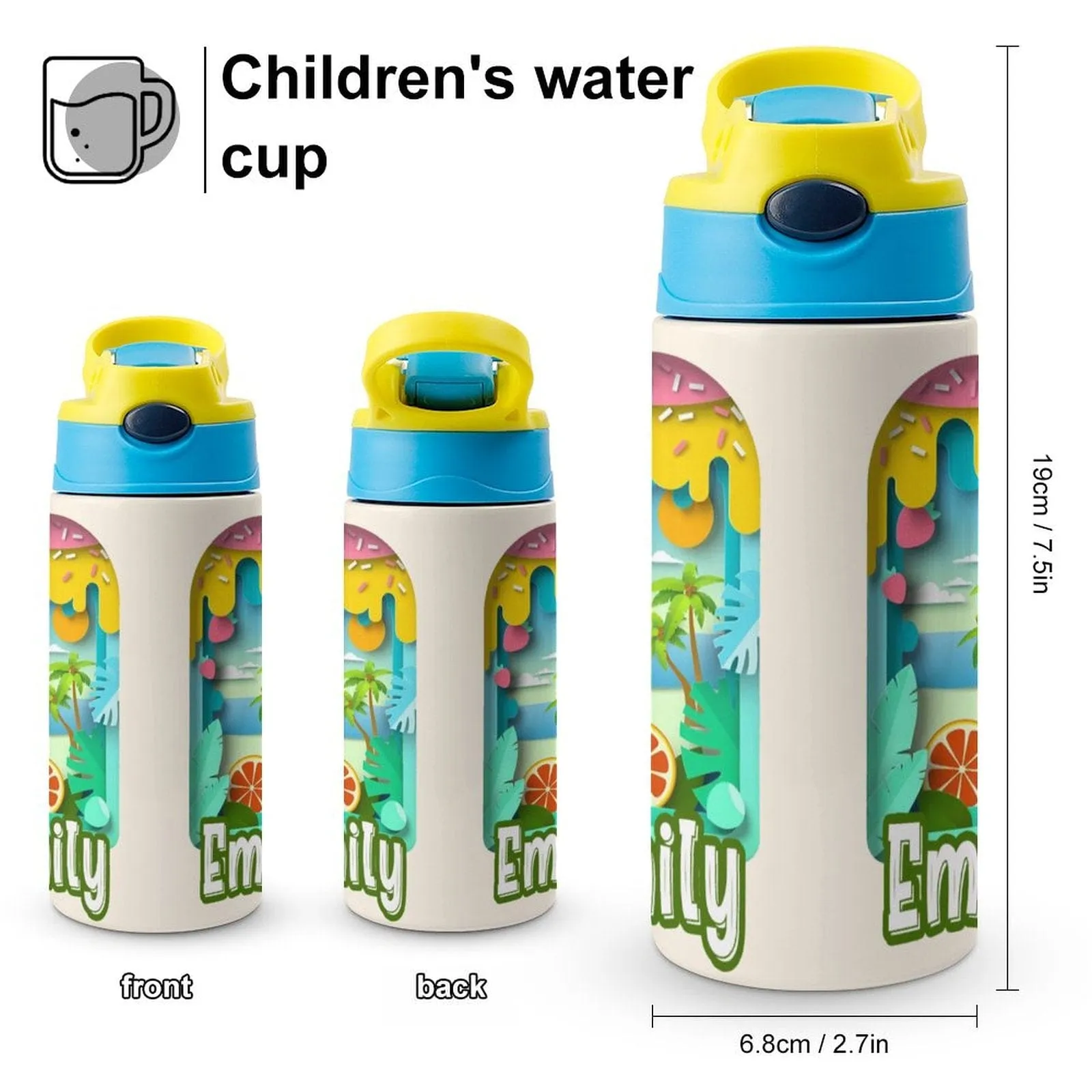 Custom Name Personalised Paper Cut Stainless Steel Kids Drink Bottles 500ml Water Bottle