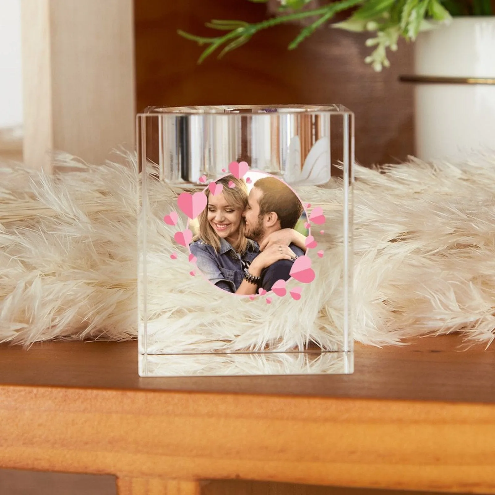 Custom Photo&Name Love You Forever Set of 3 Elegant Crystal Tealight Holders