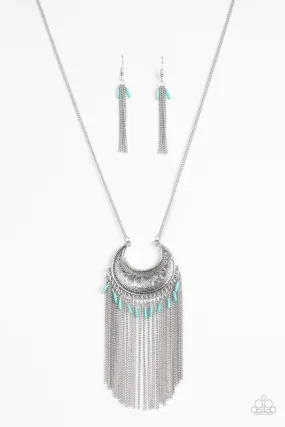 Desert Coyote Silver and Turquoise Blue Fringe Necklace - Paparazzi Accessories