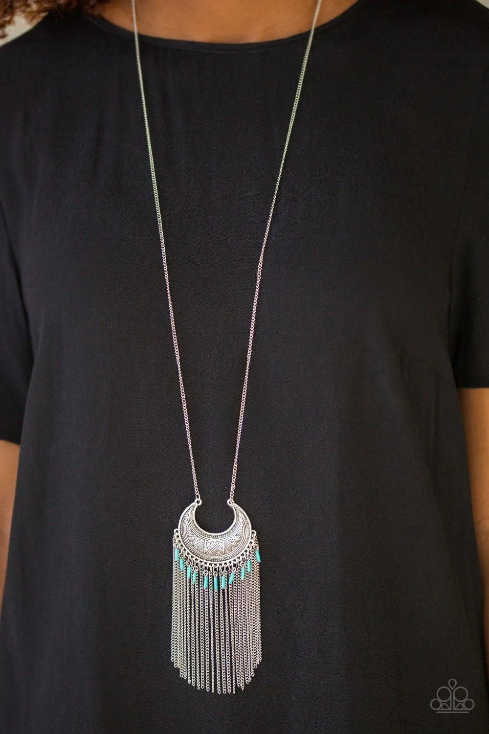 Desert Coyote Silver and Turquoise Blue Fringe Necklace - Paparazzi Accessories