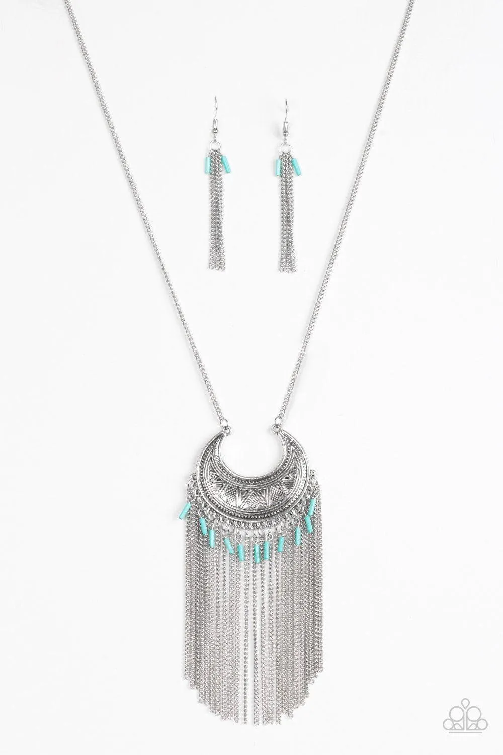 Desert Coyote Silver and Turquoise Blue Fringe Necklace - Paparazzi Accessories